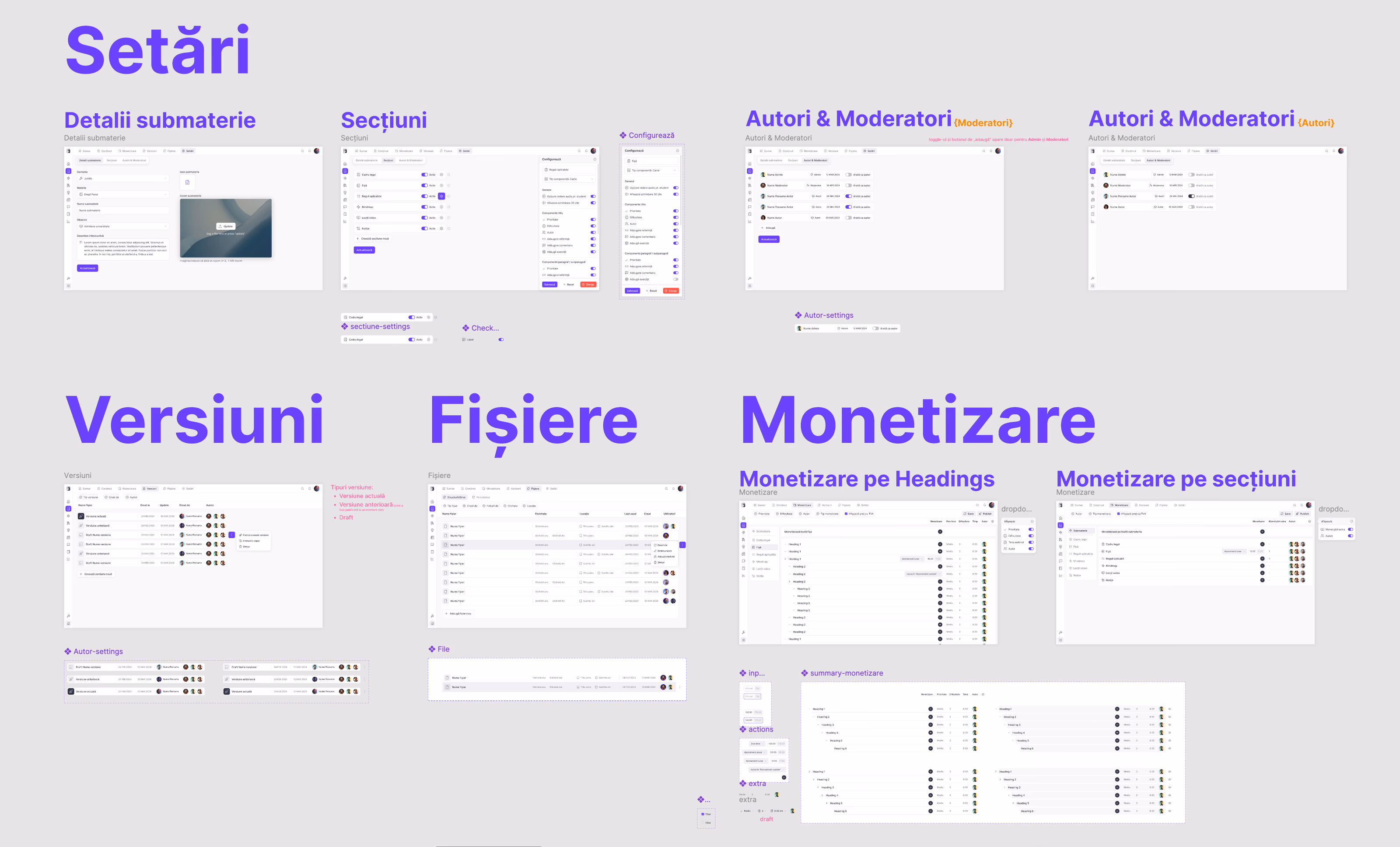 Settings, versions, files, monetization
