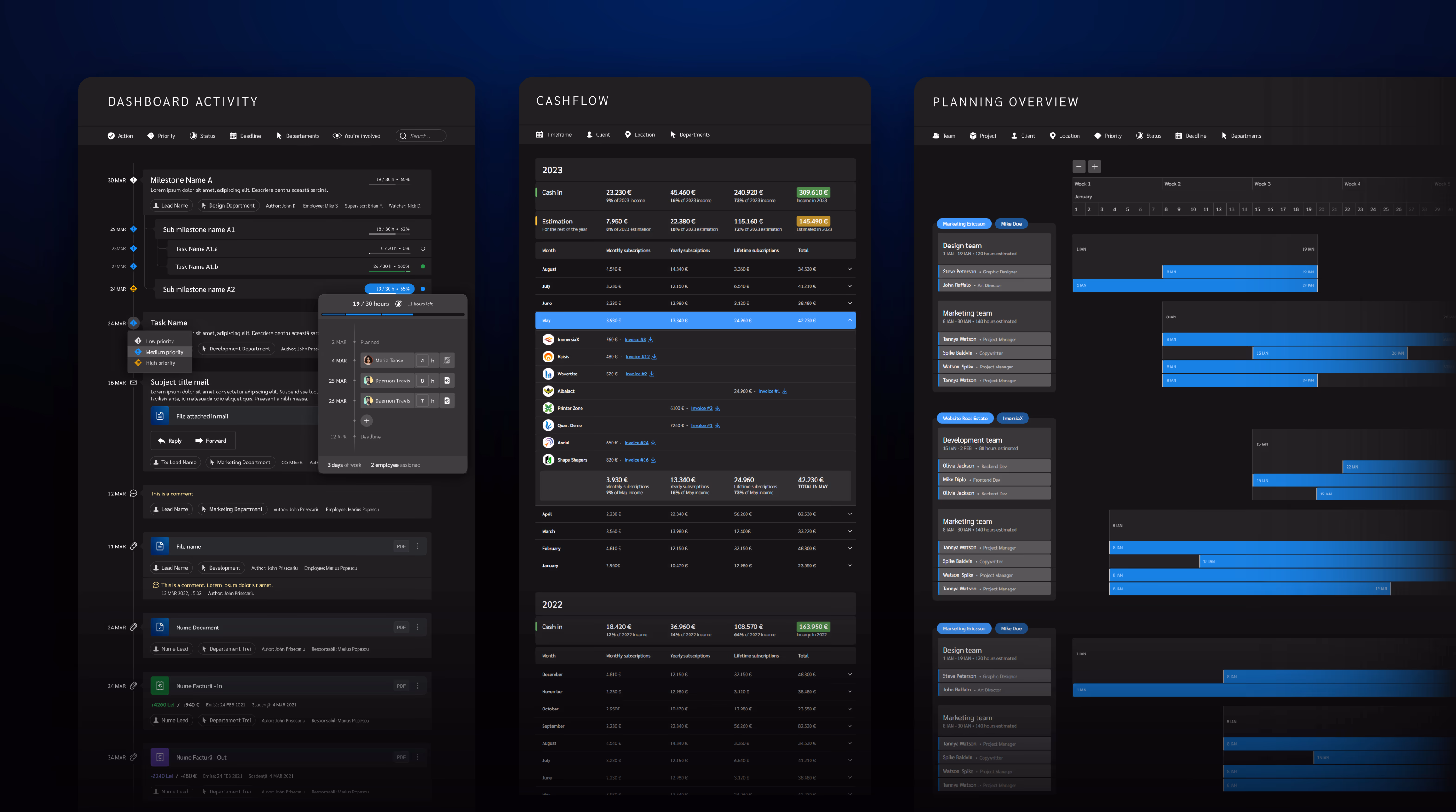 Dashboard, cashflow & planning